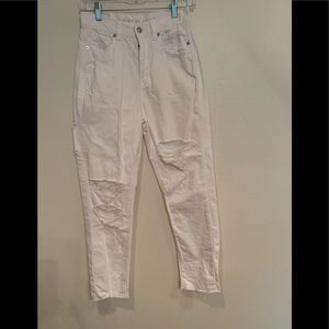 American Eagle mom style white distressed jeans